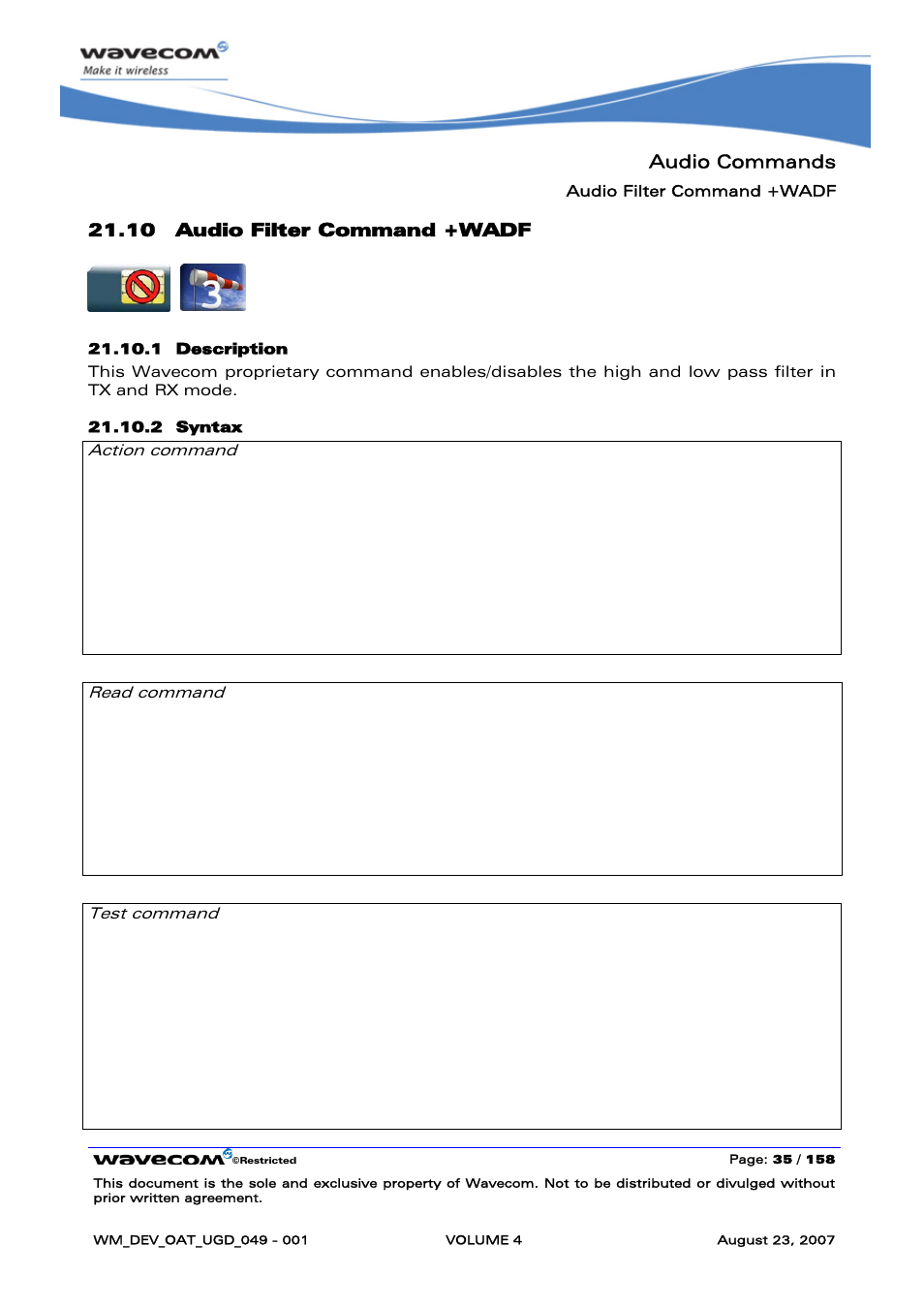 Audio filter command +wadf | Rainbow Electronics FARGO MAESTRO 100 (with TCP_IP) User Manual | Page 583 / 787