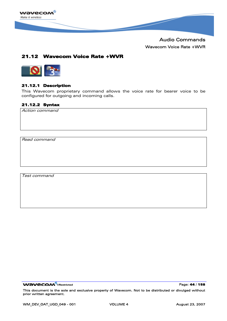 Wavecom voice rate +wvr | Rainbow Electronics FARGO MAESTRO 100 (with TCP_IP) User Manual | Page 592 / 787