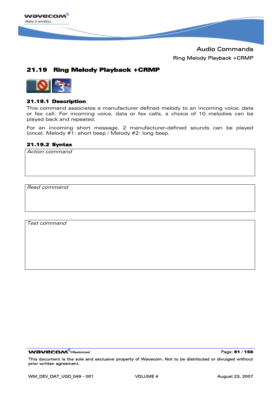 Ring melody playback +crmp | Rainbow Electronics FARGO MAESTRO 100 (with TCP_IP) User Manual | Page 609 / 787