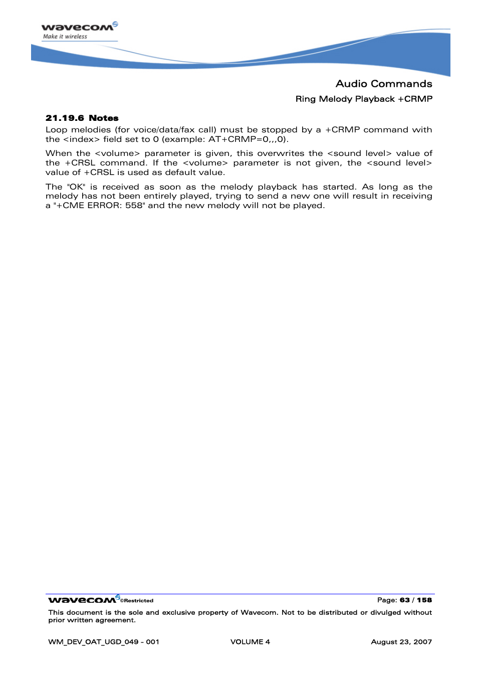 Audio commands | Rainbow Electronics FARGO MAESTRO 100 (with TCP_IP) User Manual | Page 611 / 787