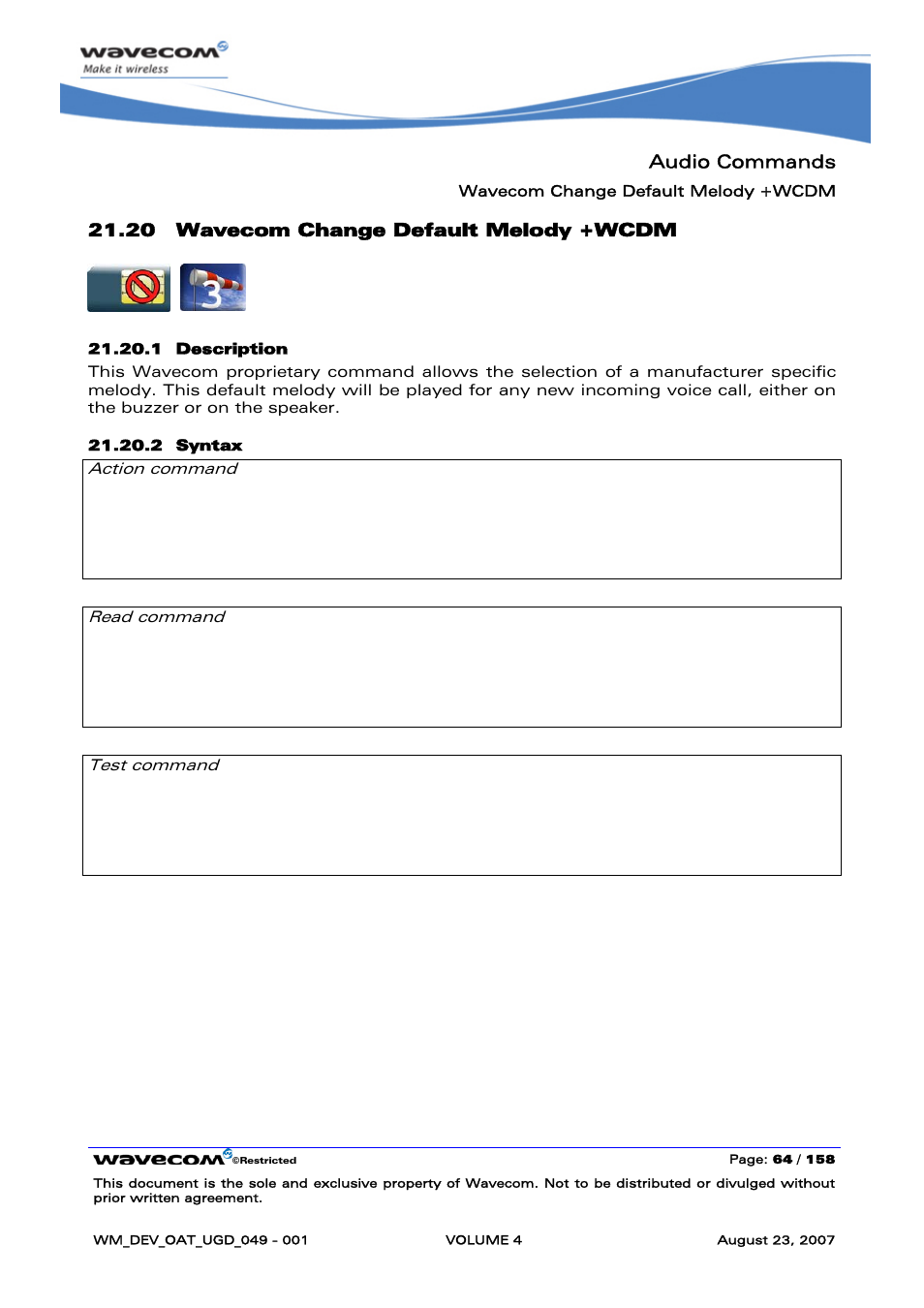 Wavecom change default melody +wcdm | Rainbow Electronics FARGO MAESTRO 100 (with TCP_IP) User Manual | Page 612 / 787