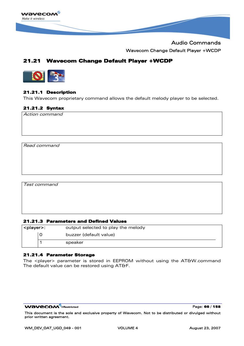 Wavecom change default player +wcdp | Rainbow Electronics FARGO MAESTRO 100 (with TCP_IP) User Manual | Page 614 / 787