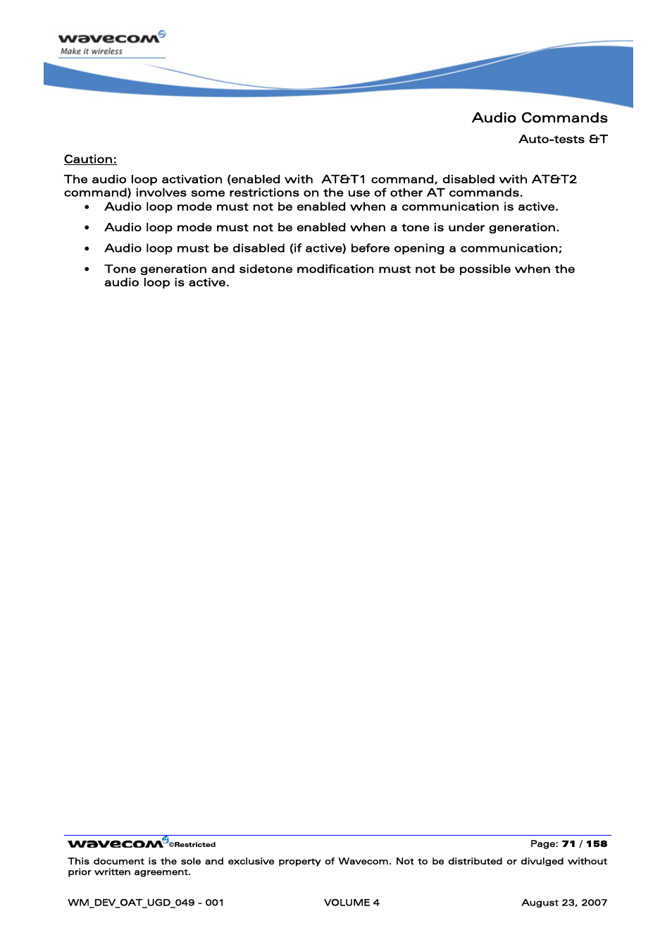 Audio commands | Rainbow Electronics FARGO MAESTRO 100 (with TCP_IP) User Manual | Page 619 / 787