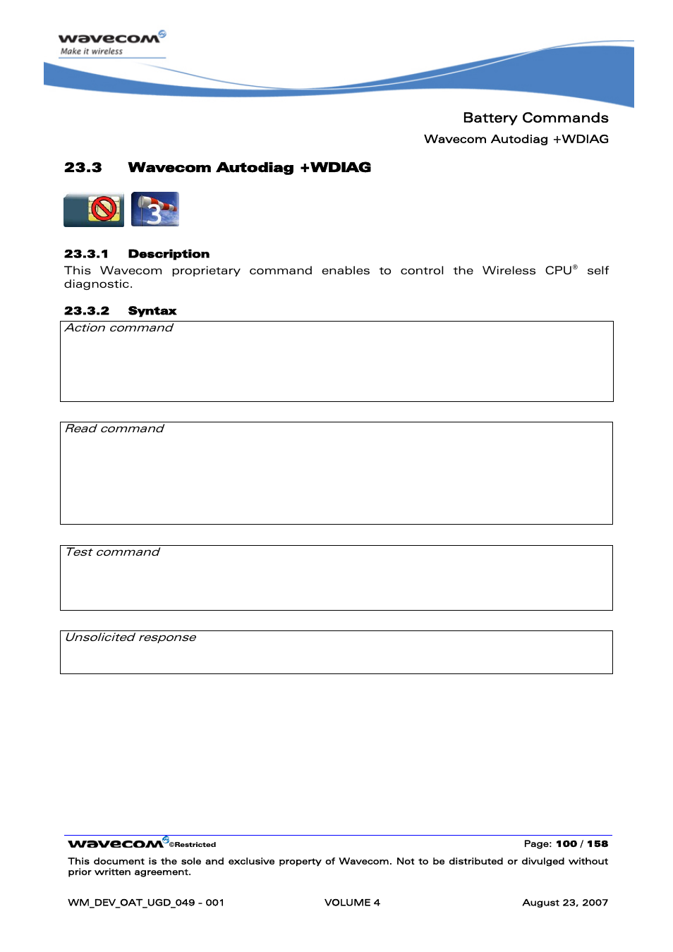 Wavecom autodiag +wdiag | Rainbow Electronics FARGO MAESTRO 100 (with TCP_IP) User Manual | Page 648 / 787