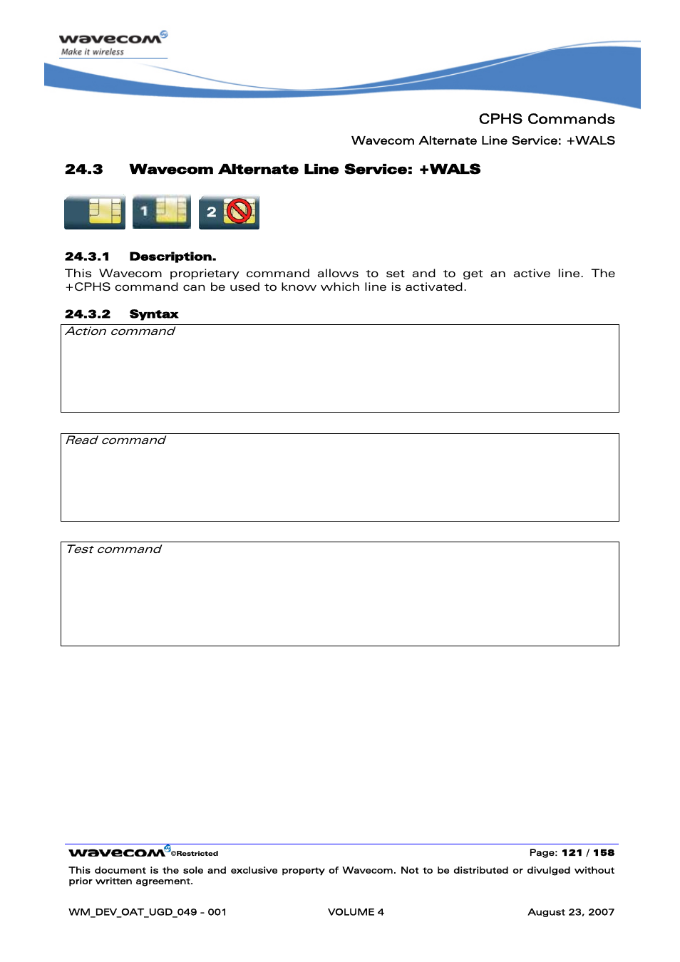 Wavecom alternate line service: +wals | Rainbow Electronics FARGO MAESTRO 100 (with TCP_IP) User Manual | Page 669 / 787