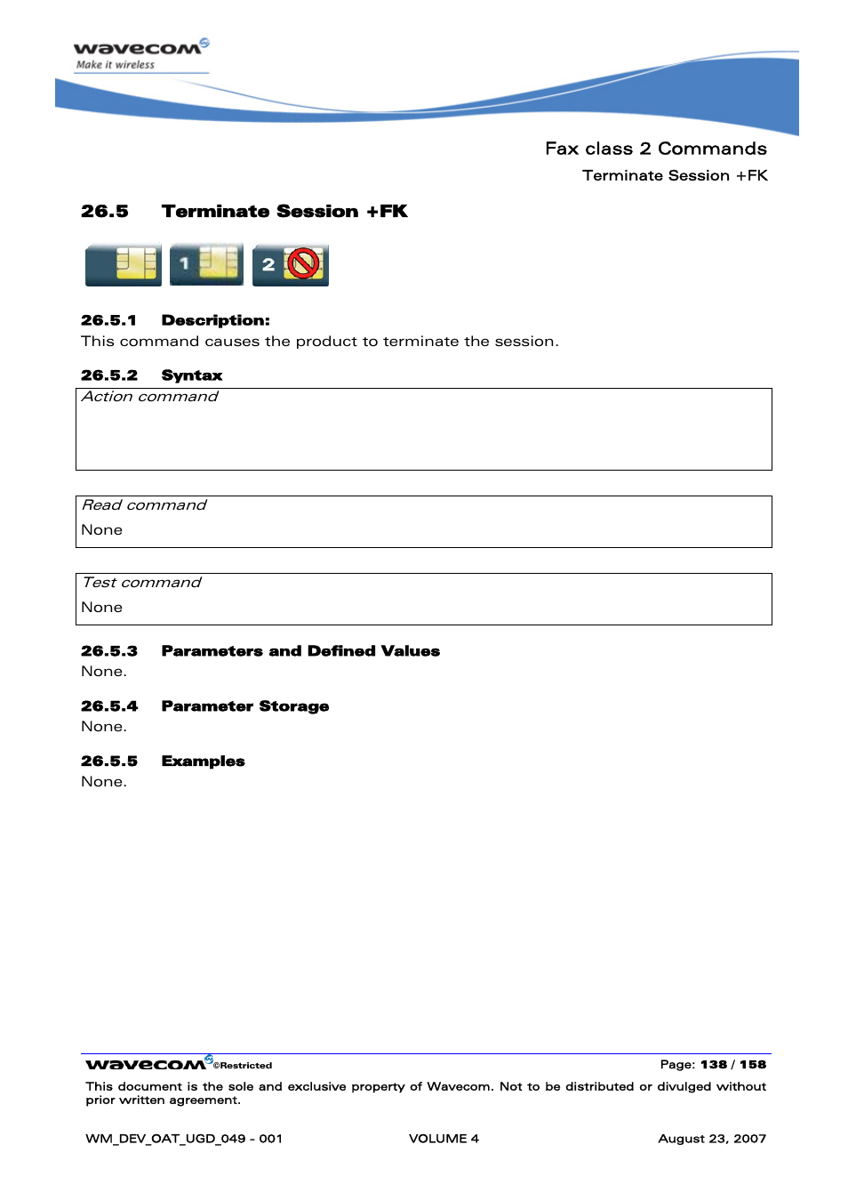 Terminate session +fk, Fax class 2 commands, 5 terminate session +fk | At+fk ok | Rainbow Electronics FARGO MAESTRO 100 (with TCP_IP) User Manual | Page 686 / 787