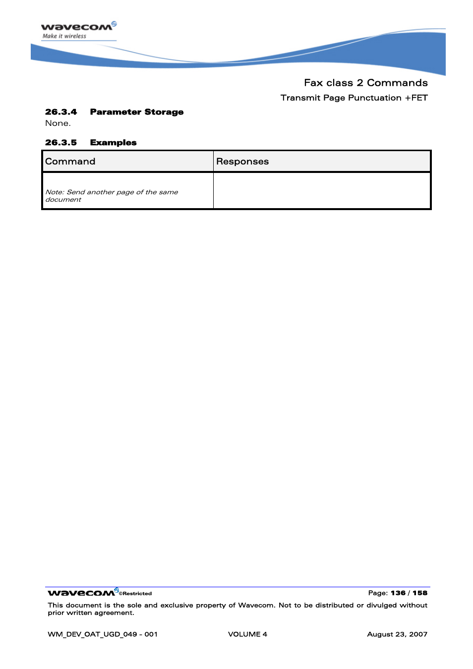 Fax class 2 commands, At+fet=0 ok | Rainbow Electronics FARGO MAESTRO 100 (with TCP_IP) User Manual | Page 688 / 787