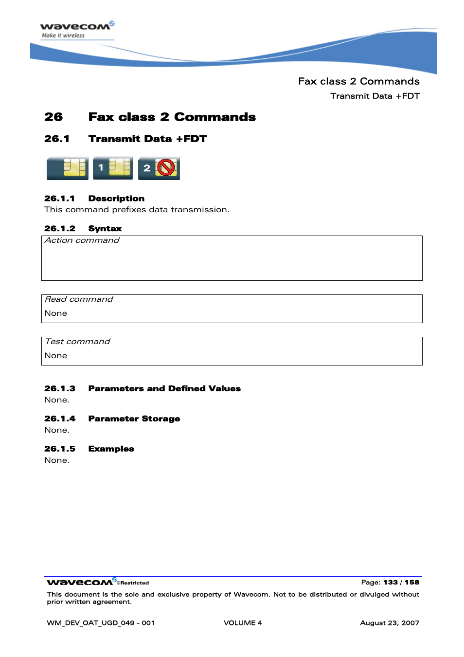 26 fax class 2 commands, Fax class 2 commands, 1 transmit data +fdt | At+fdt ok | Rainbow Electronics FARGO MAESTRO 100 (with TCP_IP) User Manual | Page 691 / 787