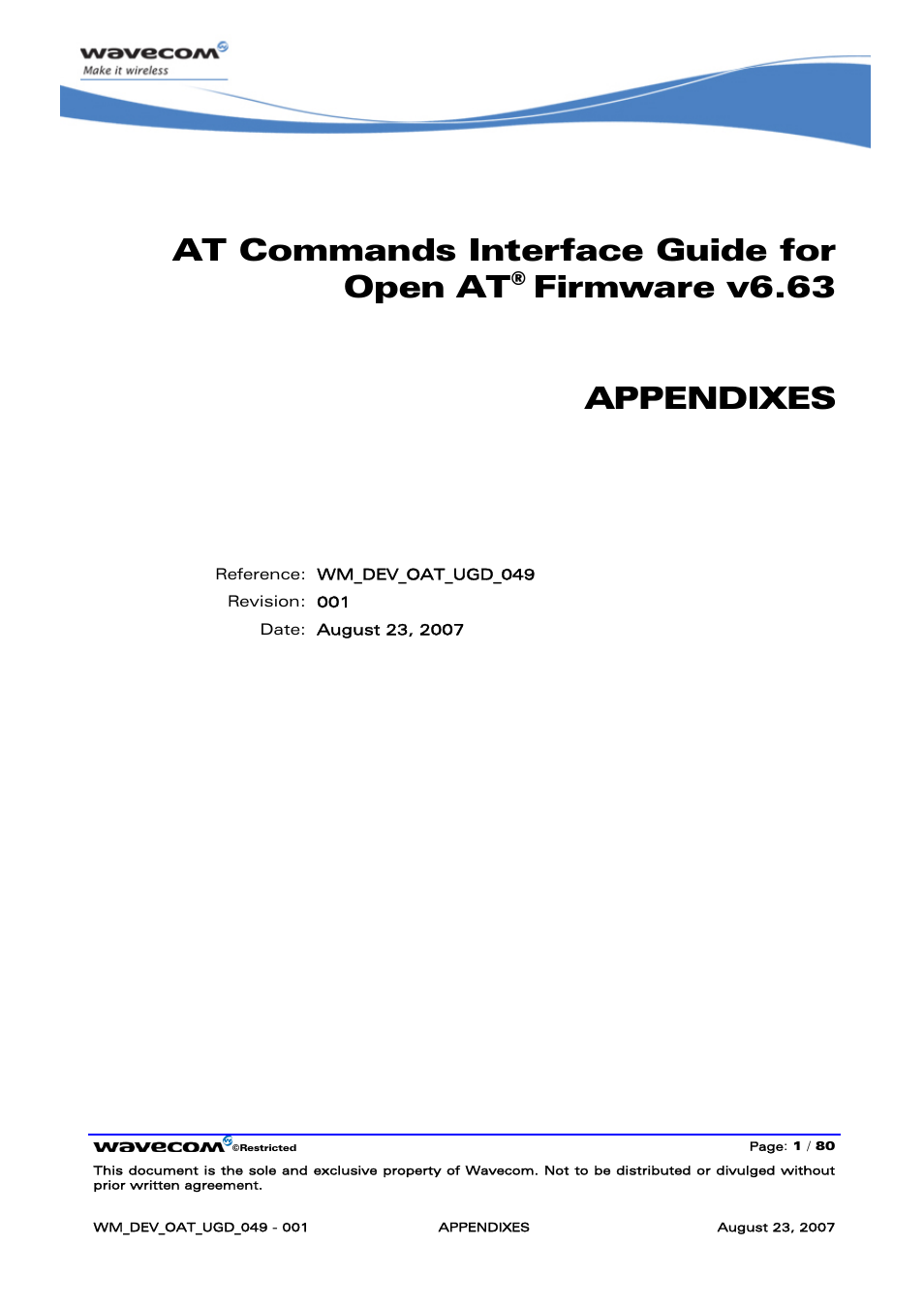 At commands interface guide for open at, Firmware v6.63 appendixes | Rainbow Electronics FARGO MAESTRO 100 (with TCP_IP) User Manual | Page 707 / 787