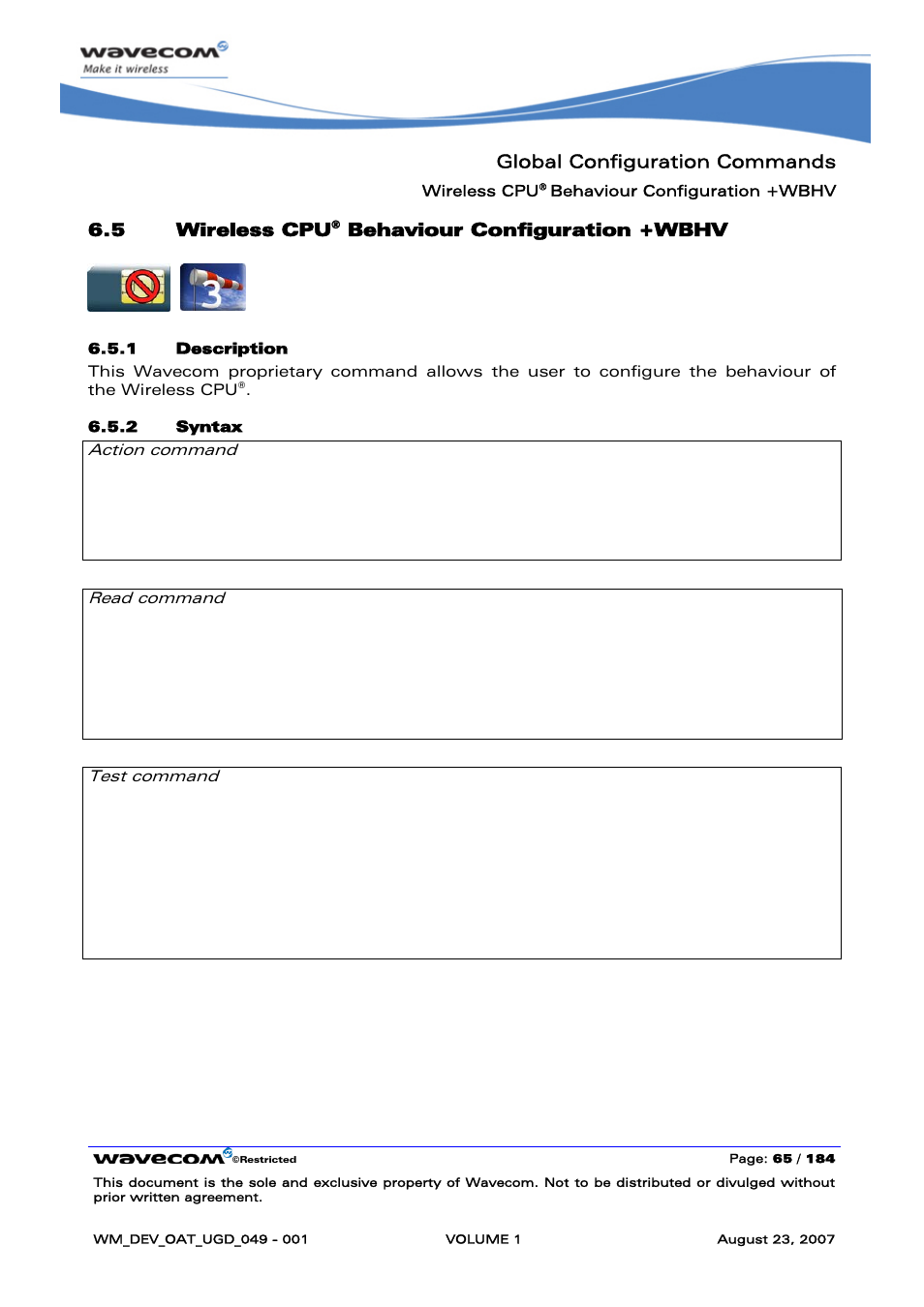 Wireless cpu® behaviour configuration +wbhv, Wireless cpu, Behaviour configuration +wbhv | Rainbow Electronics FARGO MAESTRO 100 (with TCP_IP) User Manual | Page 71 / 787