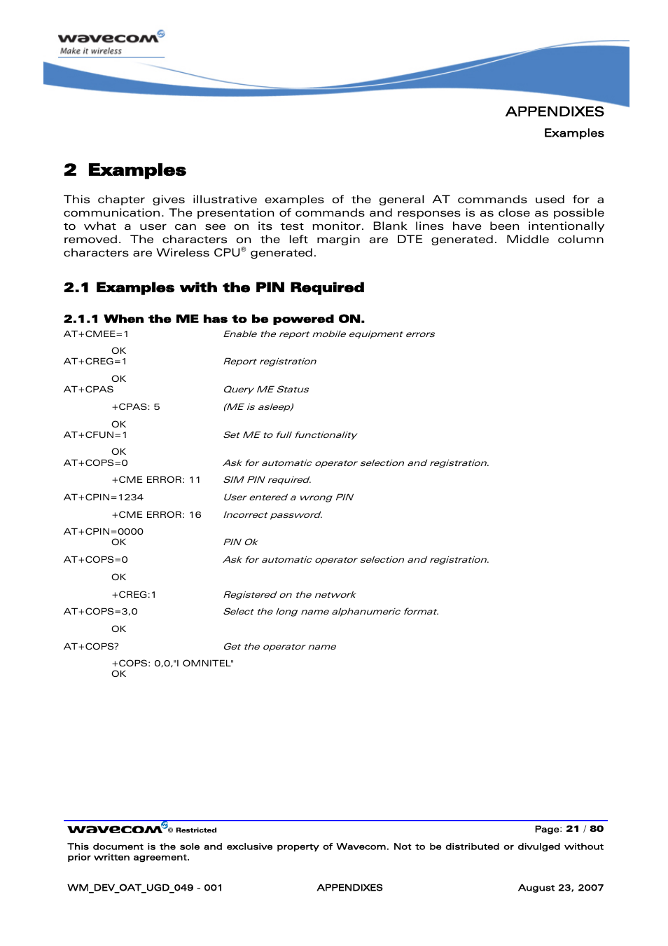 Examples, Examples with the pin required, 2 examples | Appendixes, 1 examples with the pin required | Rainbow Electronics FARGO MAESTRO 100 (with TCP_IP) User Manual | Page 727 / 787