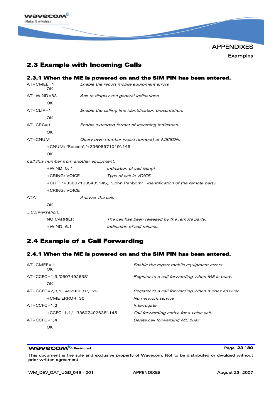 Example with incoming calls, Example of a call forwarding, Appendixes | 3 example with incoming calls, 4 example of a call forwarding | Rainbow Electronics FARGO MAESTRO 100 (with TCP_IP) User Manual | Page 729 / 787