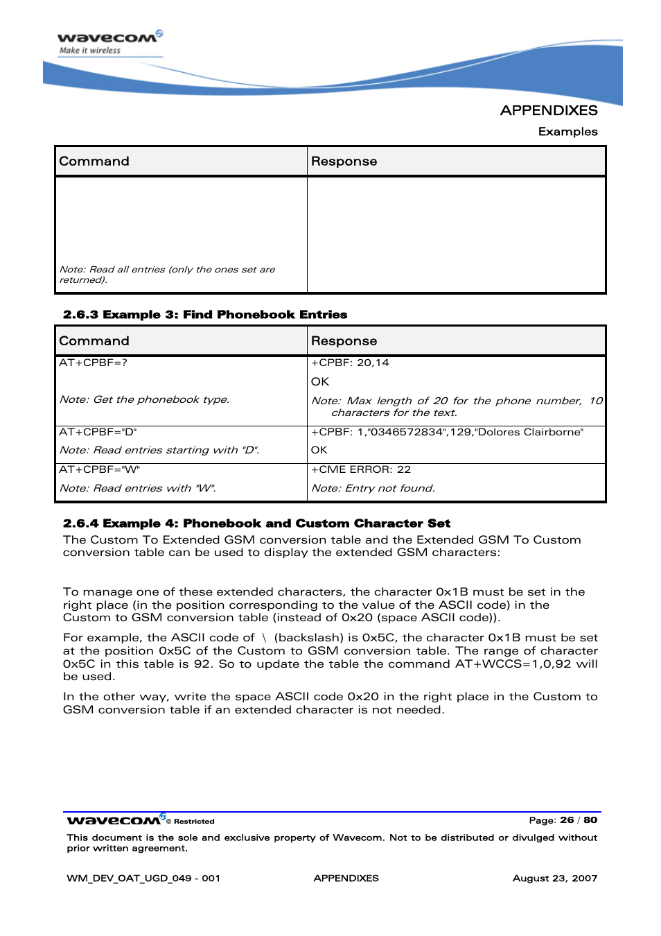 Appendixes, At+cpbr=1,80 | Rainbow Electronics FARGO MAESTRO 100 (with TCP_IP) User Manual | Page 732 / 787