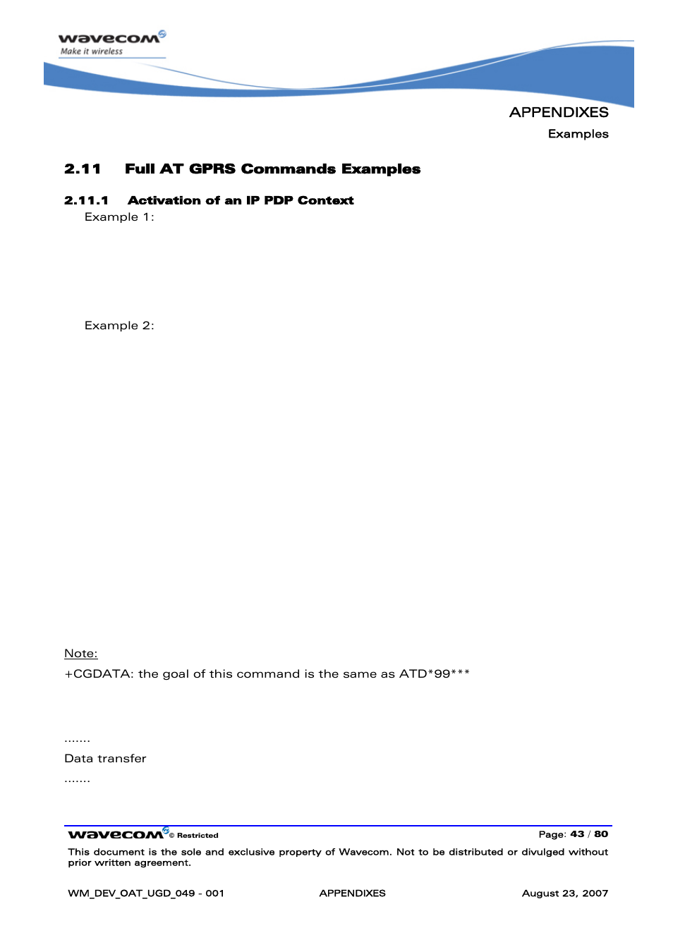 Full at gprs commands examples | Rainbow Electronics FARGO MAESTRO 100 (with TCP_IP) User Manual | Page 749 / 787