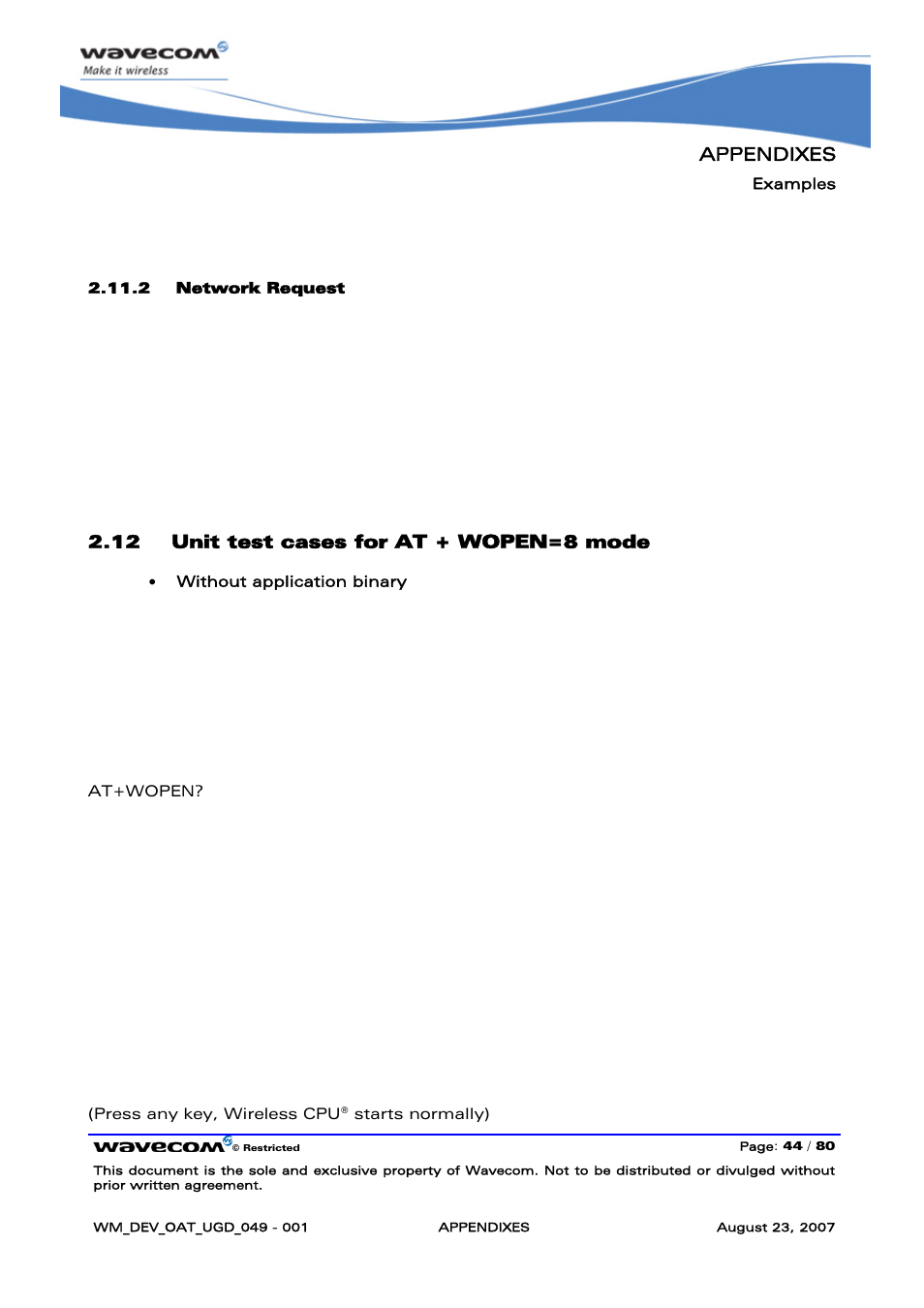 Unit test cases for at + wopen=8 mode | Rainbow Electronics FARGO MAESTRO 100 (with TCP_IP) User Manual | Page 750 / 787