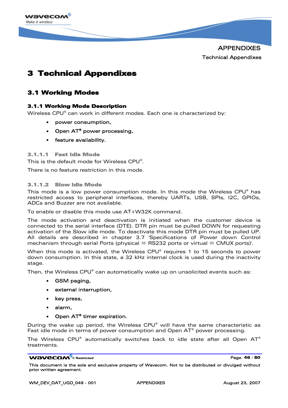 Technical appendixes, Working modes, Technical | Appendixes, 3 technical, 3 technical appendixes, 1 working modes | Rainbow Electronics FARGO MAESTRO 100 (with TCP_IP) User Manual | Page 752 / 787
