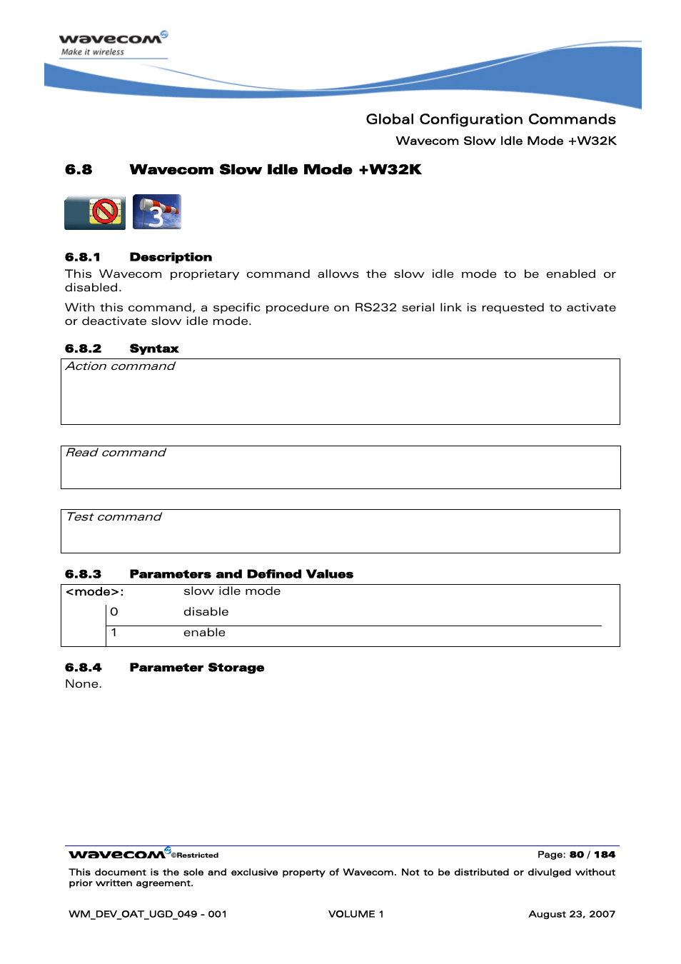 Wavecom slow idle mode +w32k | Rainbow Electronics FARGO MAESTRO 100 (with TCP_IP) User Manual | Page 86 / 787