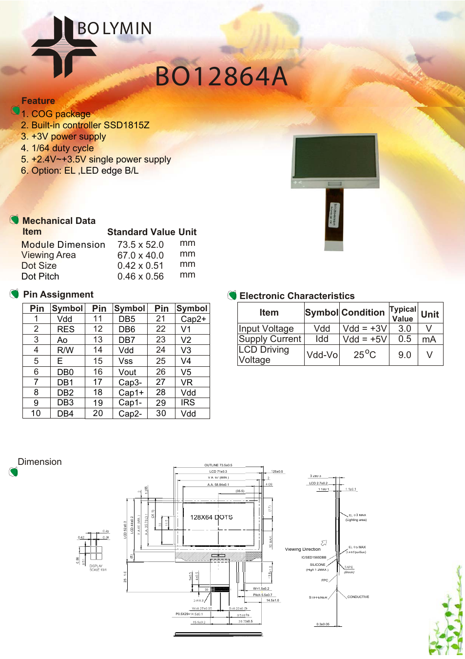 Rainbow Electronics BO12864A User Manual | 1 page