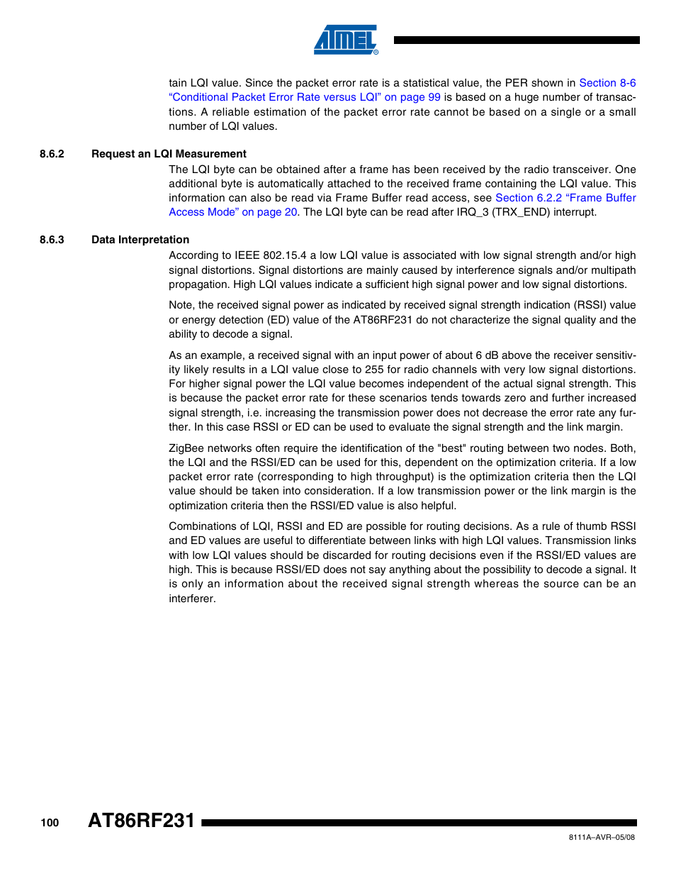2 request an lqi measurement, 3 data interpretation | Rainbow Electronics AT86RF231 User Manual | Page 100 / 180