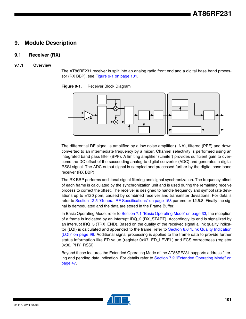 Module description, 1 receiver (rx), 1 overview | Rainbow Electronics AT86RF231 User Manual | Page 101 / 180