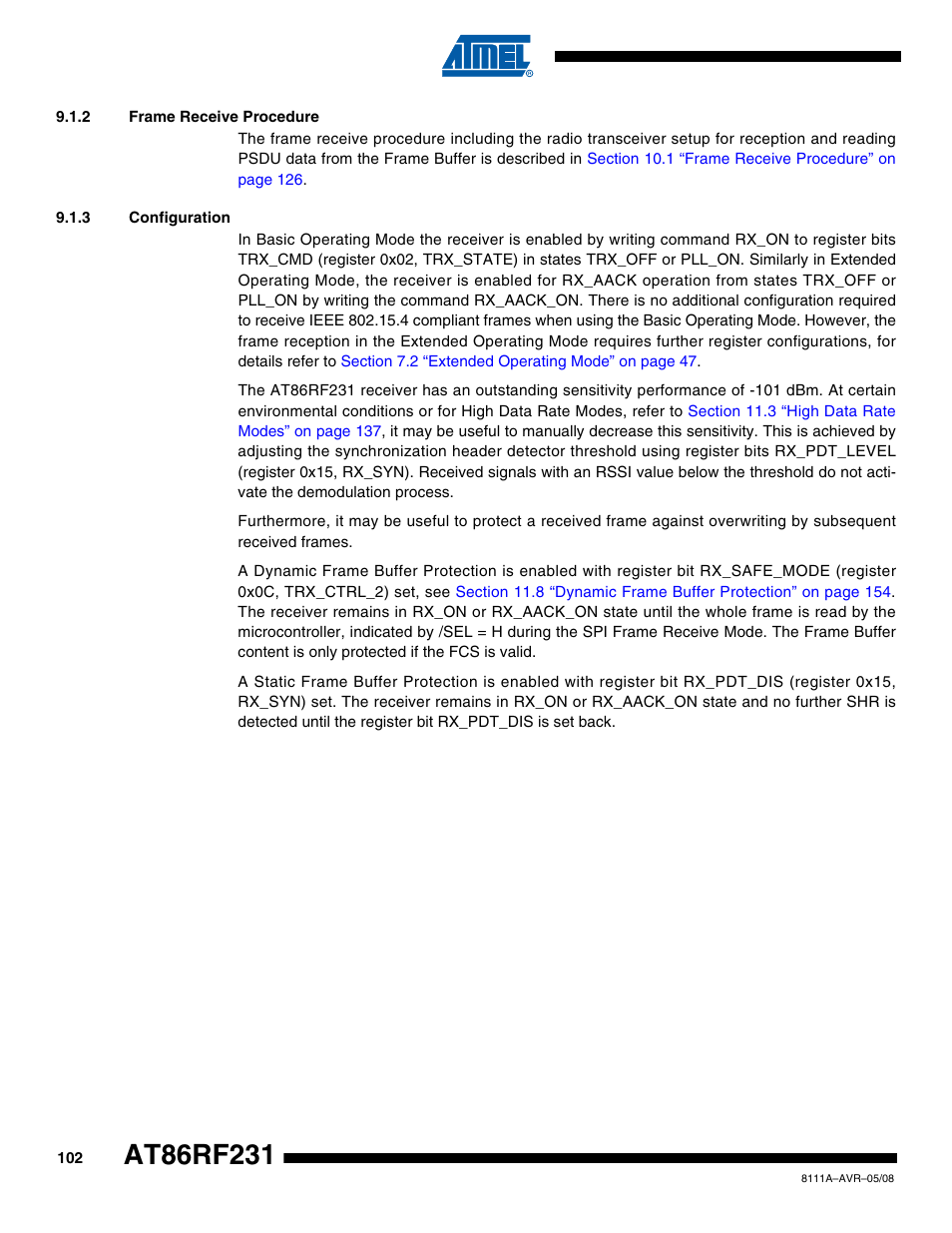 2 frame receive procedure, 3 configuration | Rainbow Electronics AT86RF231 User Manual | Page 102 / 180