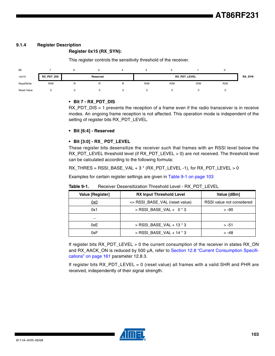 4 register description | Rainbow Electronics AT86RF231 User Manual | Page 103 / 180