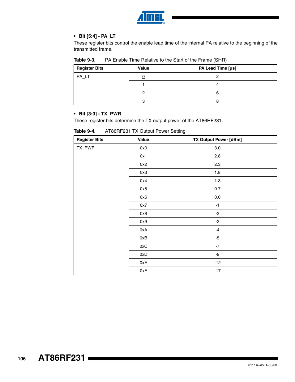 Rainbow Electronics AT86RF231 User Manual | Page 106 / 180