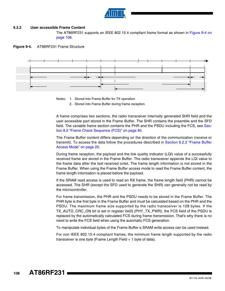 2 user accessible frame content | Rainbow Electronics AT86RF231 User Manual | Page 108 / 180