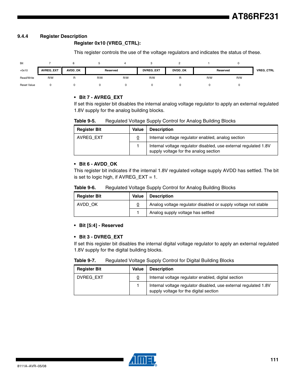 4 register description | Rainbow Electronics AT86RF231 User Manual | Page 111 / 180