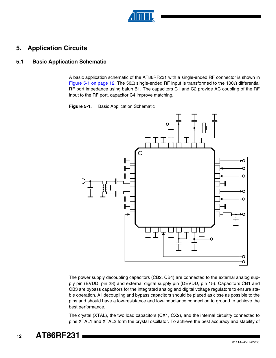 Application circuits, 1 basic application schematic | Rainbow Electronics AT86RF231 User Manual | Page 12 / 180