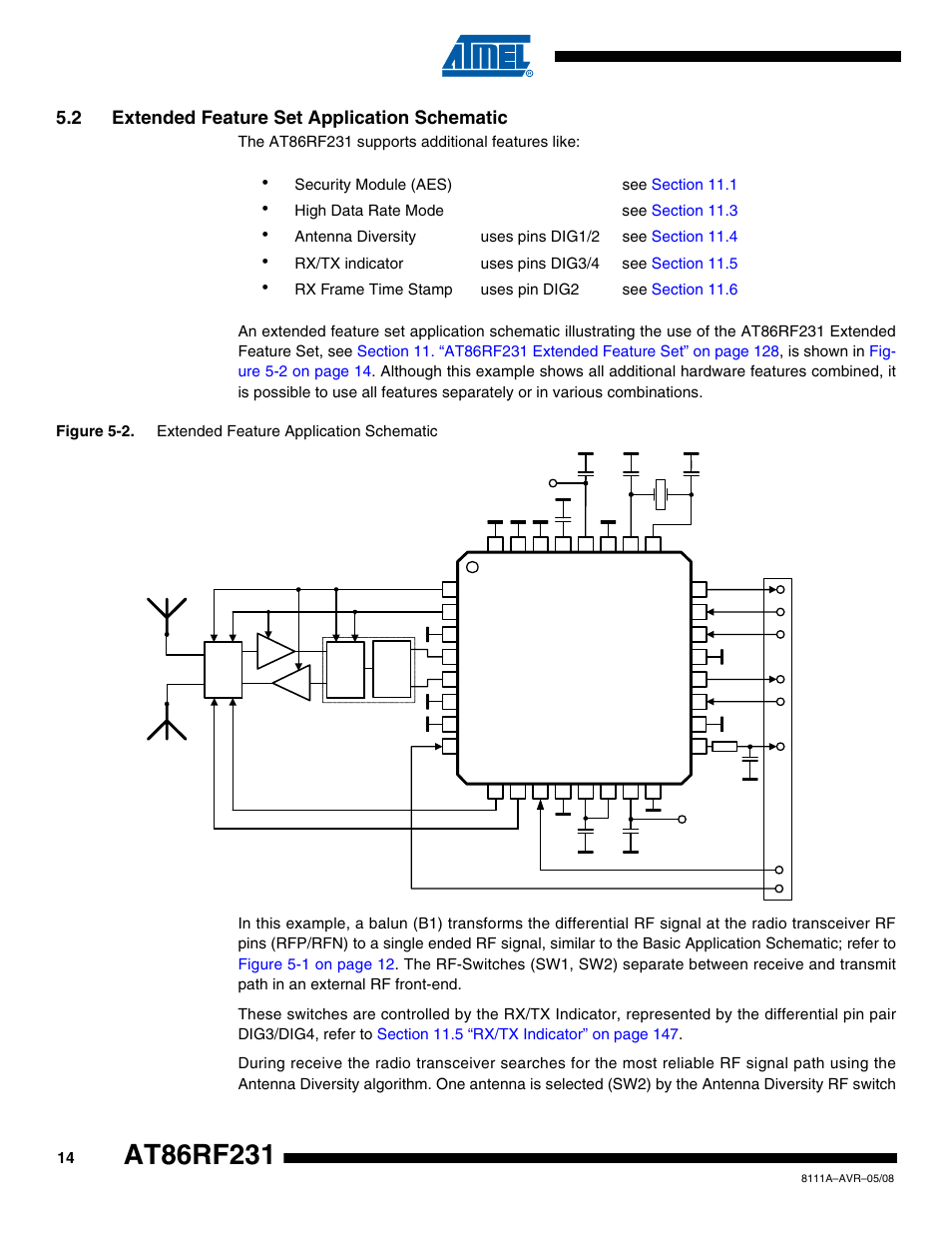 2 extended feature set application schematic | Rainbow Electronics AT86RF231 User Manual | Page 14 / 180