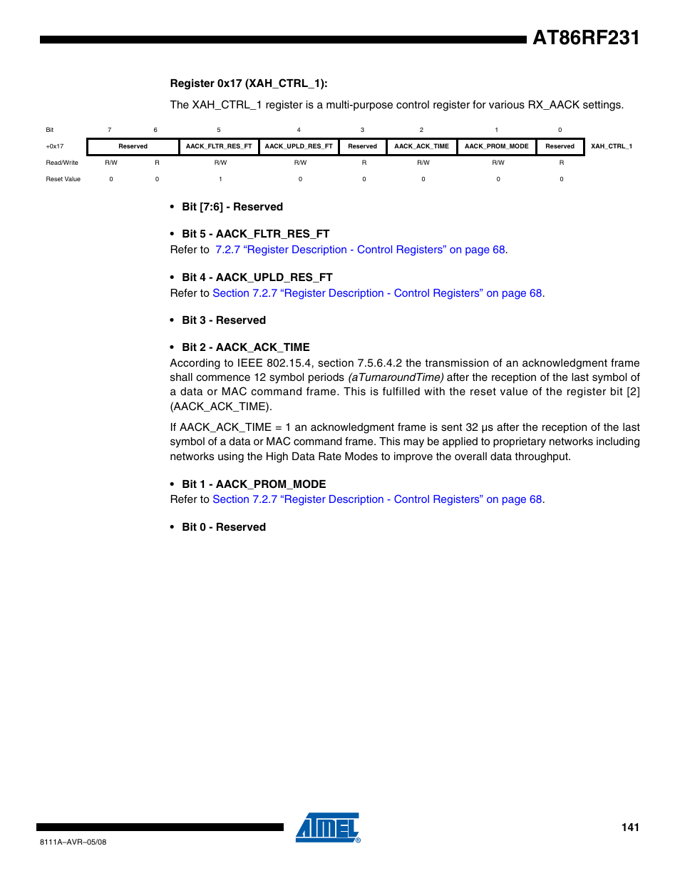 Rainbow Electronics AT86RF231 User Manual | Page 141 / 180