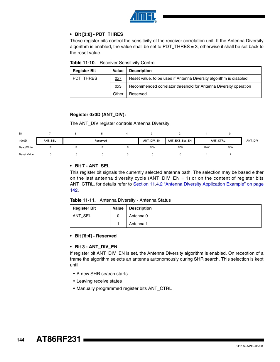 Rainbow Electronics AT86RF231 User Manual | Page 144 / 180