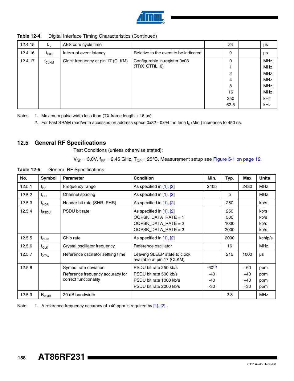 5 general rf specifications, Settled (see, Section 12.5 | Rainbow Electronics AT86RF231 User Manual | Page 158 / 180