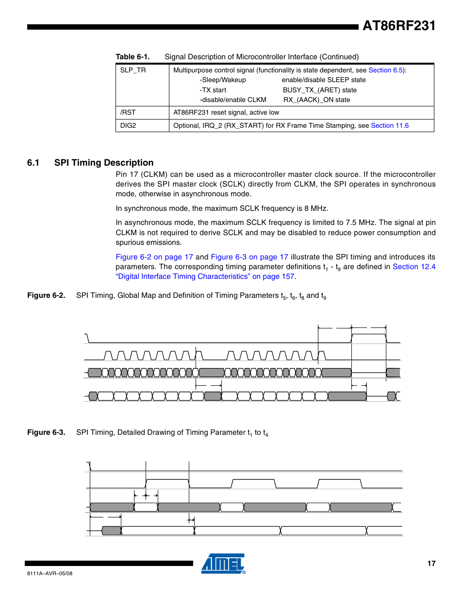 1 spi timing description, And t | Rainbow Electronics AT86RF231 User Manual | Page 17 / 180
