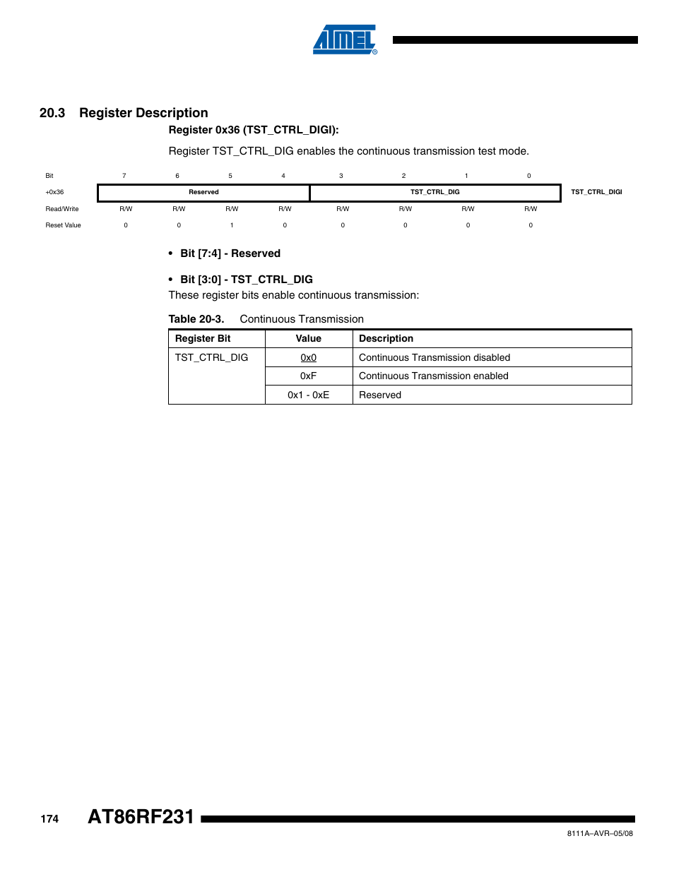 3 register description | Rainbow Electronics AT86RF231 User Manual | Page 174 / 180