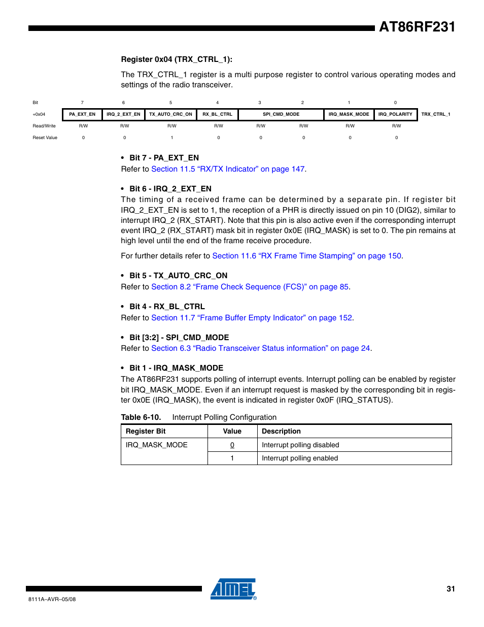 Rainbow Electronics AT86RF231 User Manual | Page 31 / 180