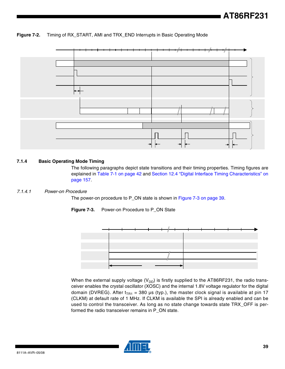 4 basic operating mode timing, 1 power-on procedure | Rainbow Electronics AT86RF231 User Manual | Page 39 / 180