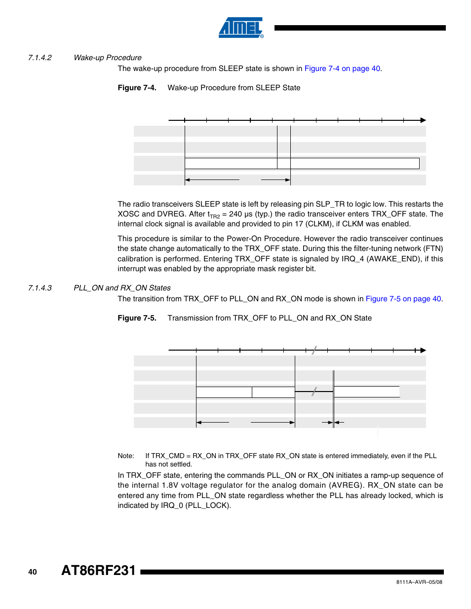 2 wake-up procedure, 3 pll_on and rx_on states | Rainbow Electronics AT86RF231 User Manual | Page 40 / 180