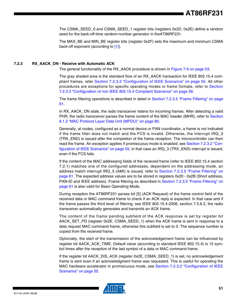 3 rx_aack_on - receive with automatic ack | Rainbow Electronics AT86RF231 User Manual | Page 51 / 180