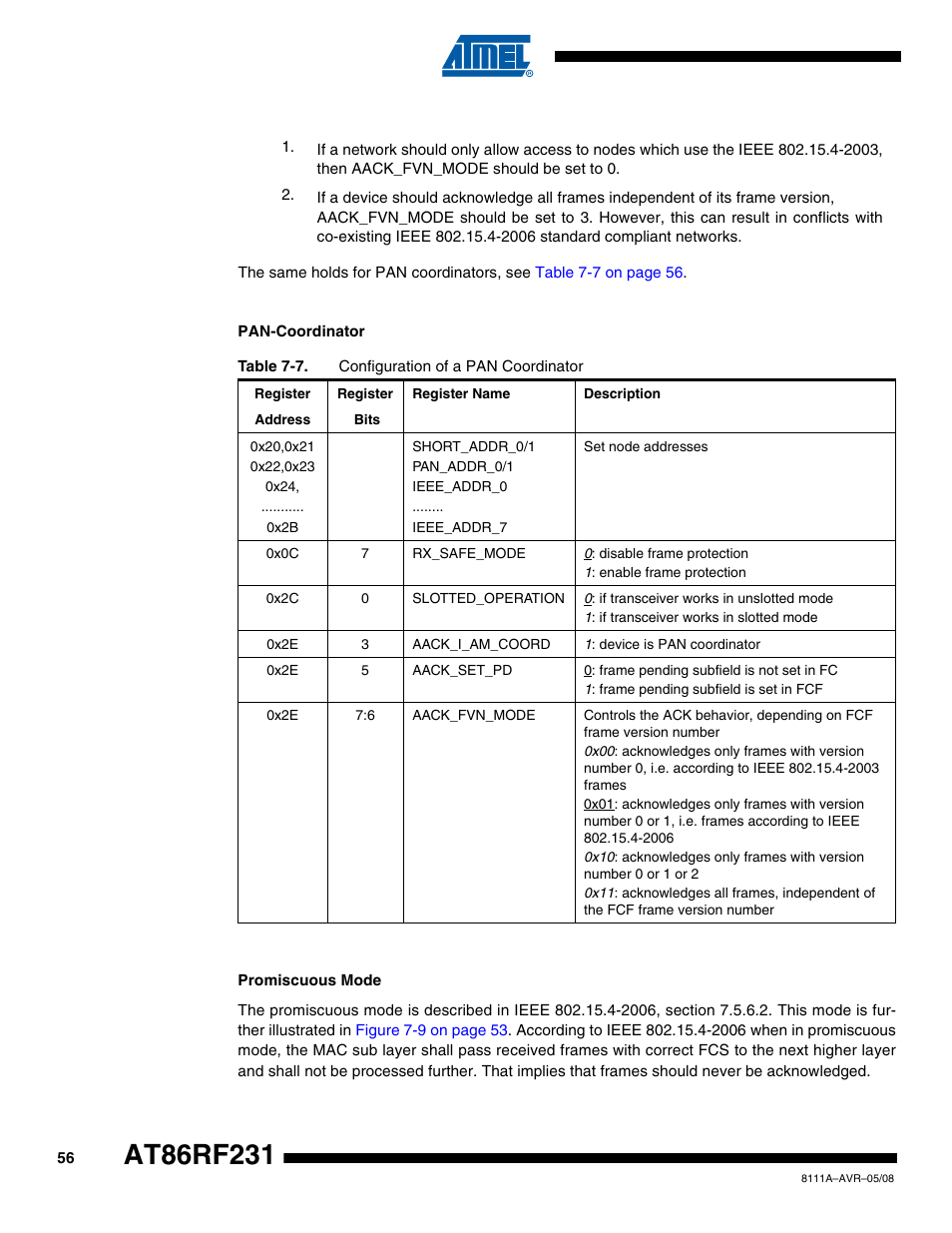 Rainbow Electronics AT86RF231 User Manual | Page 56 / 180
