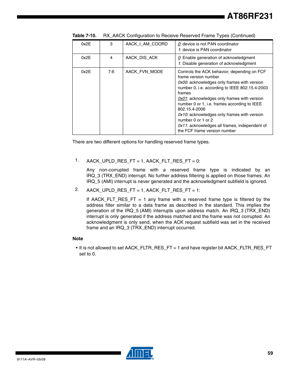 Rainbow Electronics AT86RF231 User Manual | Page 59 / 180