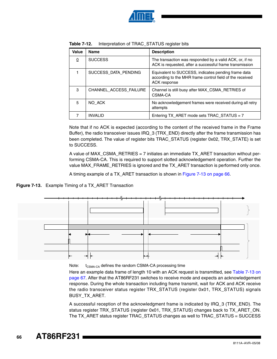 Table 7-12 | Rainbow Electronics AT86RF231 User Manual | Page 66 / 180