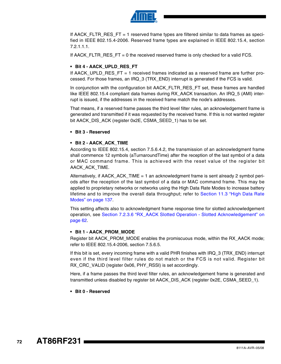 Rainbow Electronics AT86RF231 User Manual | Page 72 / 180