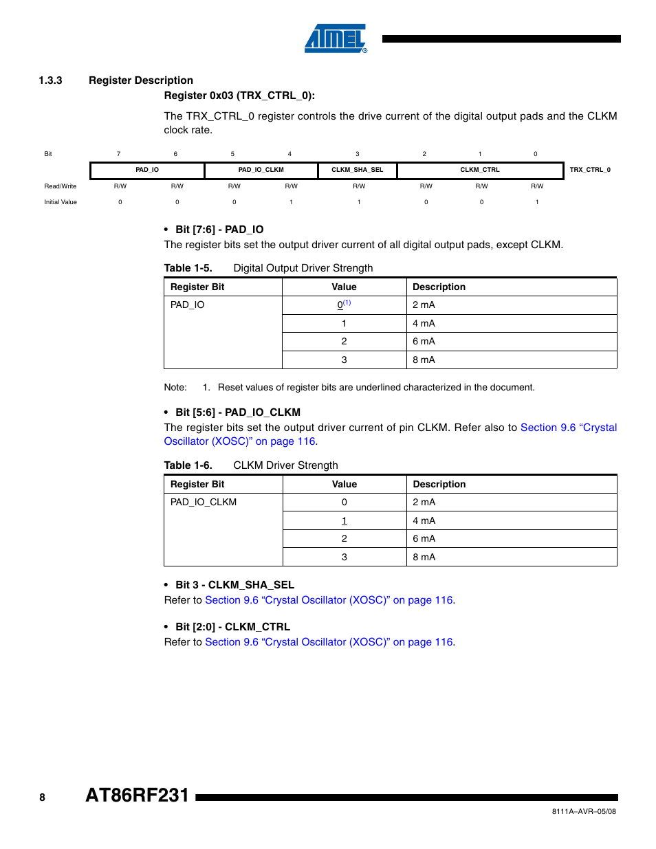 3 register description | Rainbow Electronics AT86RF231 User Manual | Page 8 / 180
