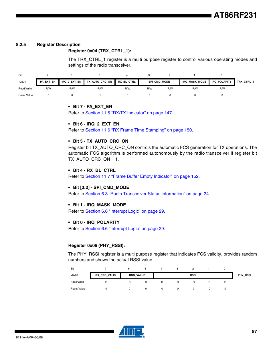 5 register description | Rainbow Electronics AT86RF231 User Manual | Page 87 / 180