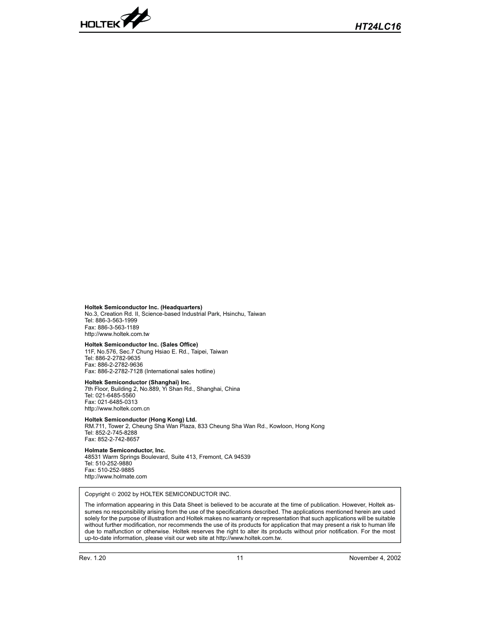 Ht24lc16 | Rainbow Electronics HT24LC16 User Manual | Page 11 / 11