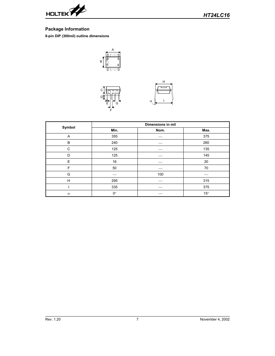 Package information, Ht24lc16 | Rainbow Electronics HT24LC16 User Manual | Page 7 / 11