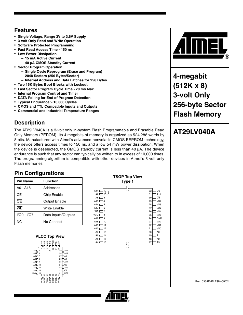 Rainbow Electronics AT29LV040A User Manual | 15 pages