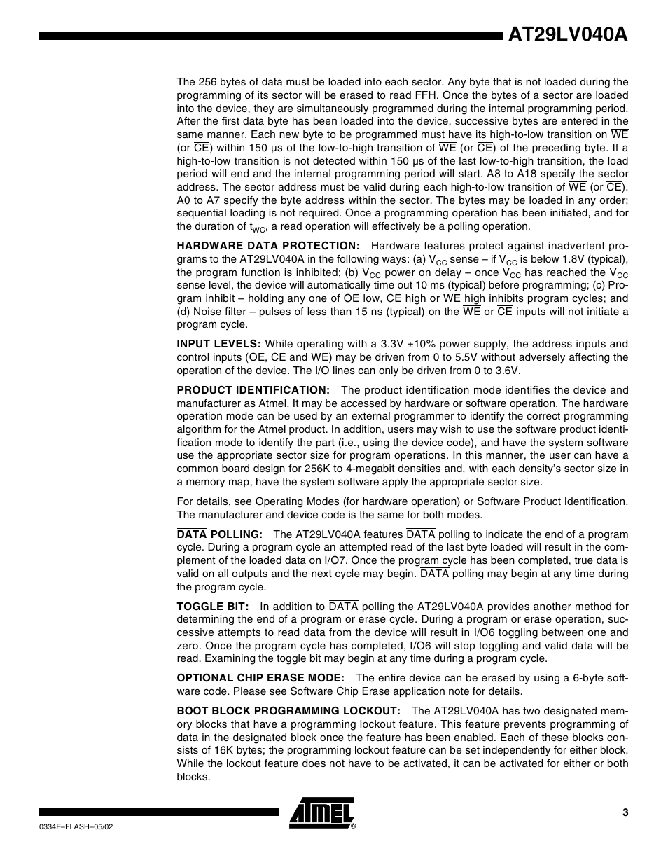 Rainbow Electronics AT29LV040A User Manual | Page 3 / 15